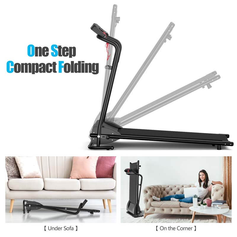 1 HP Folding Electric Treadmill, Portable Motorized Walking Running Machine with LCD Monitor & Cup Holder for Home Office