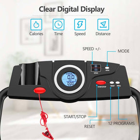 1 HP Folding Electric Treadmill, Portable Motorized Walking Running Machine with LCD Monitor & Cup Holder for Home Office