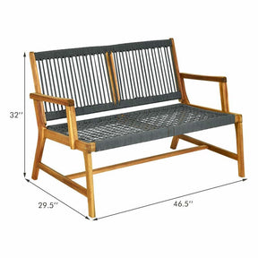 2-Person Acacia Wood Rope Bench Loveseat Chair, Outdoor Patio Garden Park Bench in Teak Oil Finish
