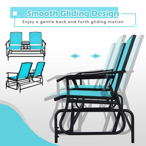 2-Person Outdoor Glider Bench with Center Table, Mesh Fabric Patio Double Rocking Loveseat Chair for Backyard, Poolside