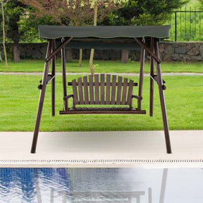 2-Person Wooden Porch Swing with Adjustable Canopy, A-Frame Outdoor Patio Swing Bench Chair