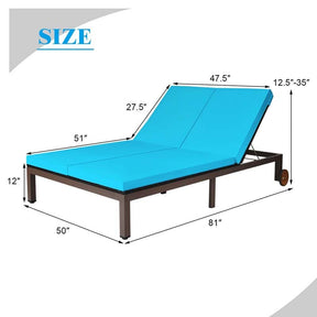 2-Person Rattan Patio Daybed, Outdoor Double Chaise Lounge Chair with Adjustable Backrest, Wheels & Cushion for Garden, Lawn & Backyard