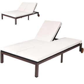 2-Person Rattan Patio Daybed, Outdoor Double Chaise Lounge Chair with Adjustable Backrest, Wheels & Cushion for Garden, Lawn & Backyard