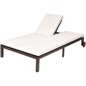 2-Person Rattan Patio Daybed, Outdoor Double Chaise Lounge Chair with Adjustable Backrest, Wheels & Cushion for Garden, Lawn & Backyard