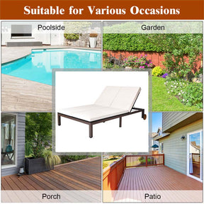 2-Person Rattan Patio Daybed, Outdoor Double Chaise Lounge Chair with Adjustable Backrest, Wheels & Cushion for Garden, Lawn & Backyard