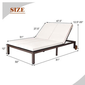 2-Person Rattan Patio Daybed, Outdoor Double Chaise Lounge Chair with Adjustable Backrest, Wheels & Cushion for Garden, Lawn & Backyard