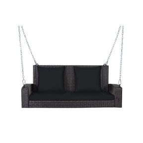 2-Person Rattan Wicker Hanging Porch Swing, Outdoor Patio Swing Bench with Cushions & Sturdy Steel Chains, 800lbs Capacity for Backyard