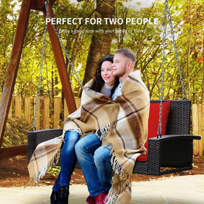 2-Person Rattan Wicker Hanging Porch Swing, Outdoor Patio Swing Bench with Cushions & Sturdy Steel Chains, 800lbs Capacity for Backyard