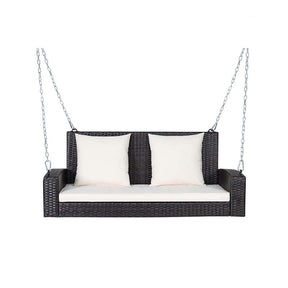 2-Person Rattan Wicker Hanging Porch Swing, Outdoor Patio Swing Bench with Cushions & Sturdy Steel Chains, 800lbs Capacity for Backyard