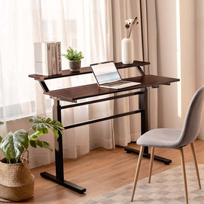 2-Tier Standing Desk, Height Adjustable Sit Stand Up Desk, Computer Desk Workstation with Monitor Stand & Foldable Crank Handle