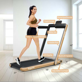 2-in-1 Folding Treadmill with Dual Display, 2.25HP Under Desk Treadmill Walking Pad, Bluetooth/Remote, Compact Jogging Machine for Home Office