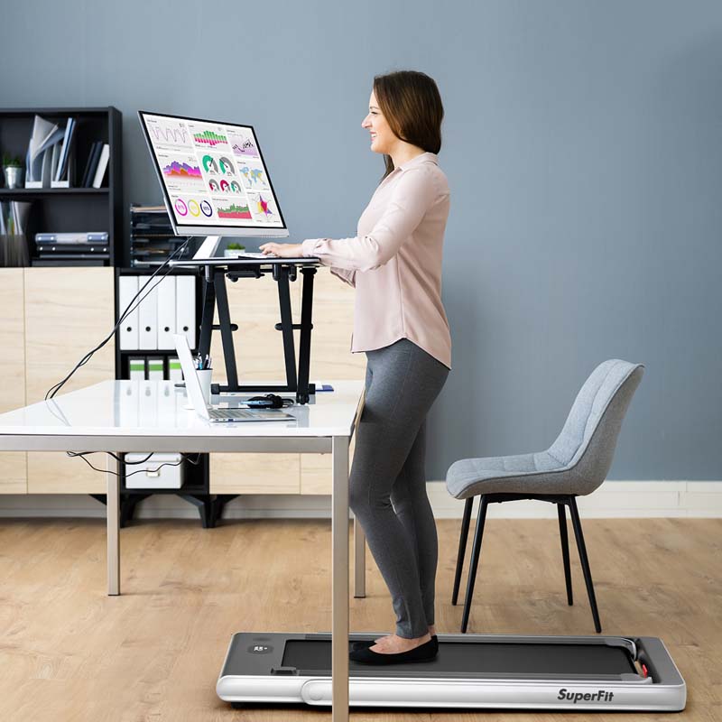 2-in-1 Folding Treadmill with Dual Display, 2.25HP Under Desk Treadmill Walking Pad, Bluetooth/Remote, Compact Jogging Machine for Home Office