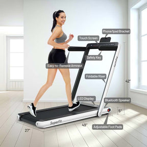 2-in-1 Folding Treadmill with Dual Display, 2.25HP Under Desk Treadmill Walking Pad, Bluetooth/Remote, Compact Jogging Machine for Home Office