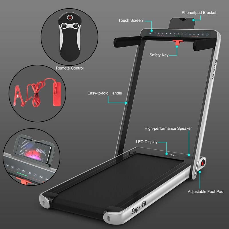 2-in-1 Folding Treadmill with Dual Display, 2.25HP Under Desk Treadmill Walking Pad, Bluetooth/Remote, Compact Jogging Machine for Home Office