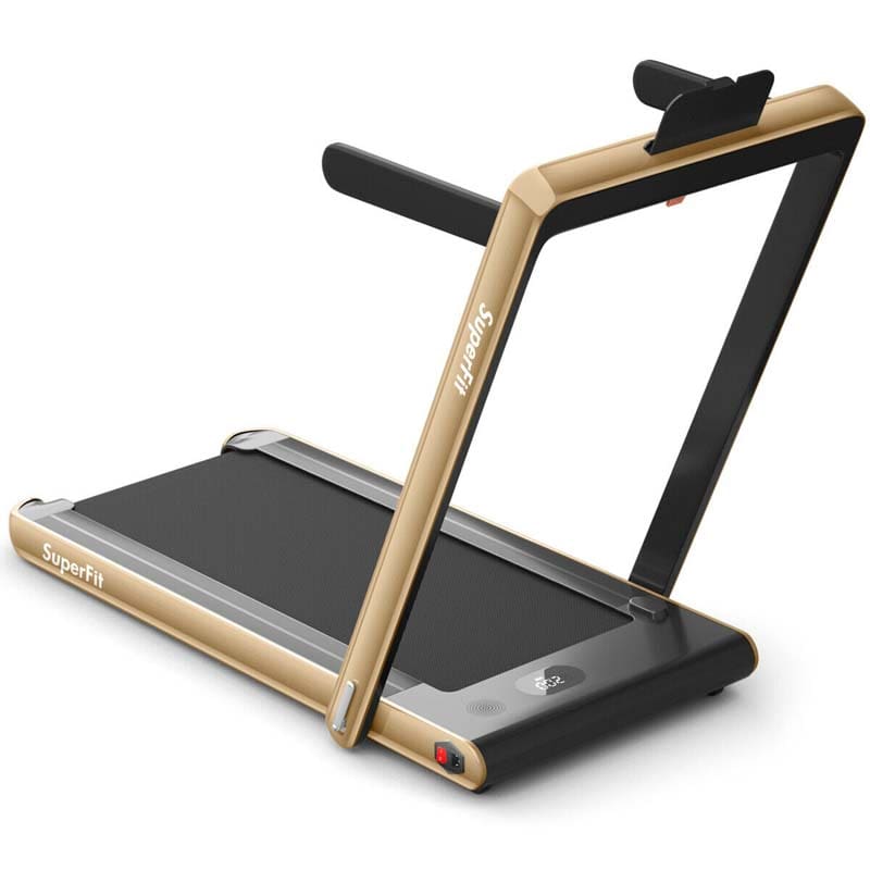 2-in-1 Folding Treadmill with Dual Display, 2.25HP Under Desk Treadmill Walking Pad, Bluetooth/Remote, Compact Jogging Machine for Home Office
