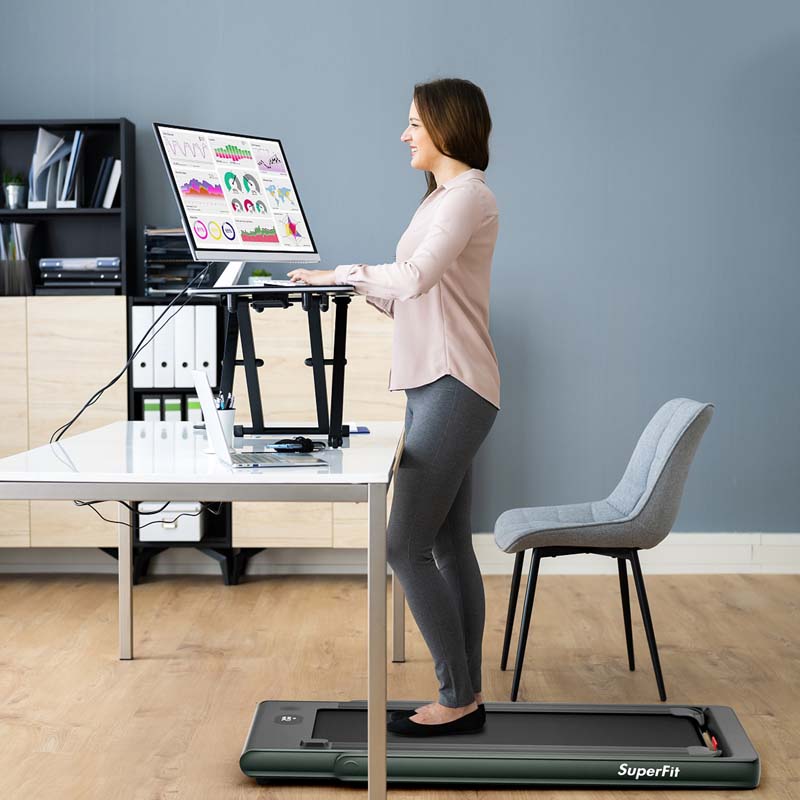 2-in-1 Folding Treadmill with Dual Display, 2.25HP Under Desk Treadmill Walking Pad, Bluetooth/Remote, Compact Jogging Machine for Home Office