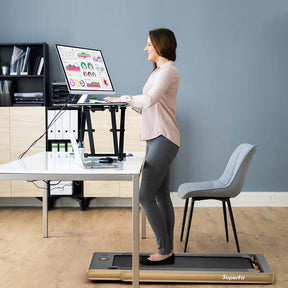 2-in-1 Folding Treadmill with Dual Display, 2.25HP Under Desk Treadmill Walking Pad, Bluetooth/Remote, Compact Jogging Machine for Home Office