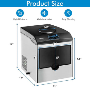 2-in-1 Countertop Ice Maker with Water Dispenser, 48LBS/24H Stainless Steel Ice Machine with 5LBS Ice Basket & 2-Way Water Inlet for Home Bar, Office
