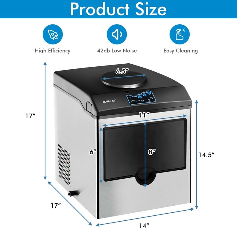 2-in-1 Countertop Ice Maker with Water Dispenser, 48LBS/24H Stainless Steel Ice Machine with 5LBS Ice Basket & 2-Way Water Inlet for Home Bar, Office