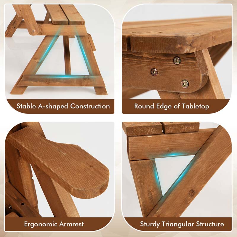2-in-1 Convertible Wooden Picnic Table & Bench Set, Transforming Interchangeable Outdoor Picnic Table w/ Umbrella Hole, Collapsible for Backyard Patio