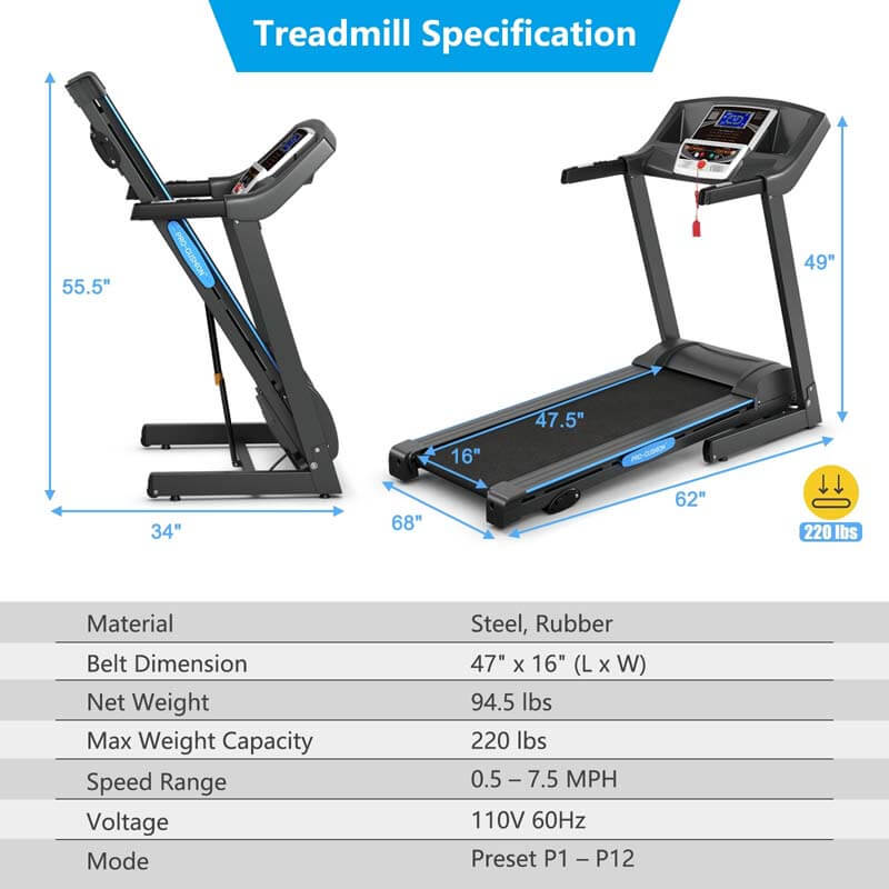 2.25HP Folding Electric Treadmill with Manual Incline & LCD Display, Motorized Running Machine for Home & Gym