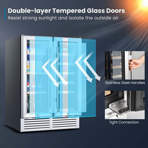 24" Large Dual Zone Wine Beverage Cooler Refrigerator Built-In & Freestanding Beer Fridge Wine Cellar