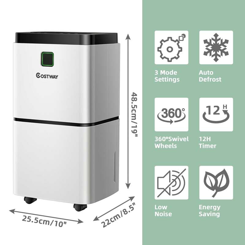 24 Pints Dehumidifier for Home & Basements, 1500 Sq. Ft Portable Dehumidifier with 3-Color LED Light, 3 Modes, 12H Timer, Auto & Manual Drainage