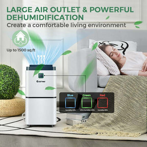 24 Pints Dehumidifier for Home & Basements, 1500 Sq. Ft Portable Dehumidifier with 3-Color LED Light, 3 Modes, 12H Timer, Auto & Manual Drainage