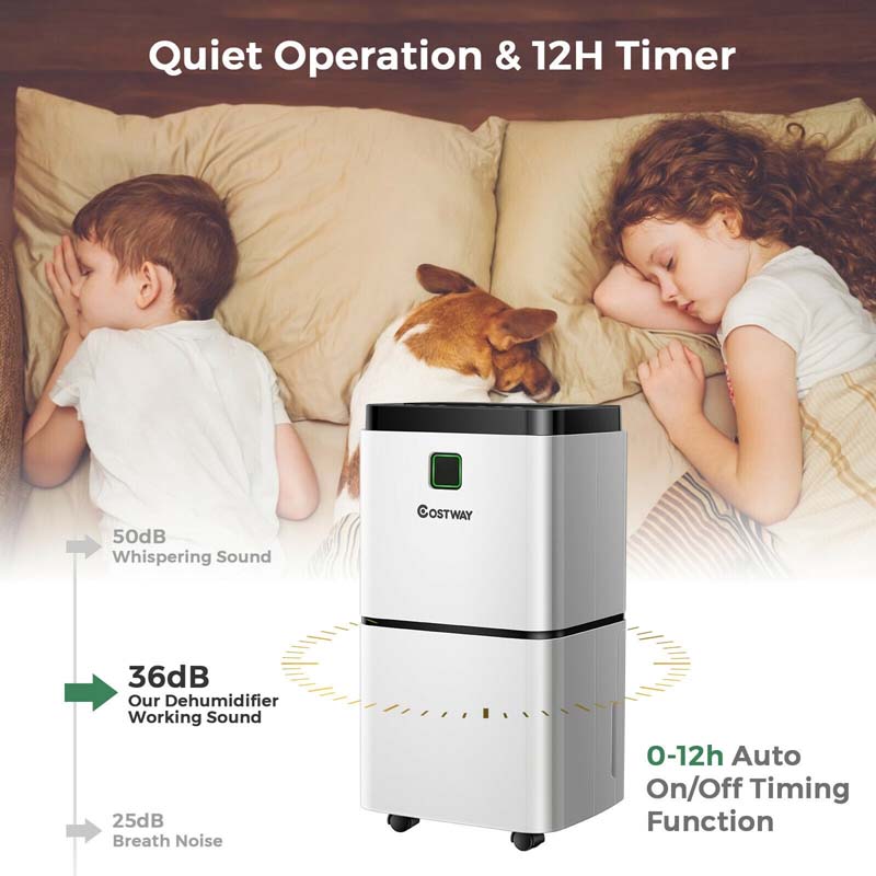 24 Pints Dehumidifier for Home & Basements, 1500 Sq. Ft Portable Dehumidifier with 3-Color LED Light, 3 Modes, 12H Timer, Auto & Manual Drainage