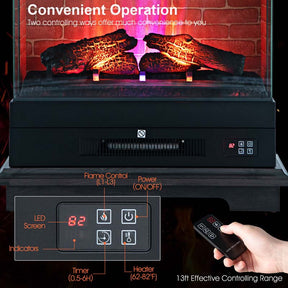 27" Freestanding Fireplace, 1400W Electric Fireplace Heater with 3-Level Vivid Flame & Thermostat Control