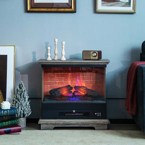 27" Freestanding Fireplace, 1400W Electric Fireplace Heater with 3-Level Vivid Flame & Thermostat Control