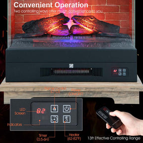27" Freestanding Fireplace, 1400W Electric Fireplace Heater with 3-Level Vivid Flame & Thermostat Control
