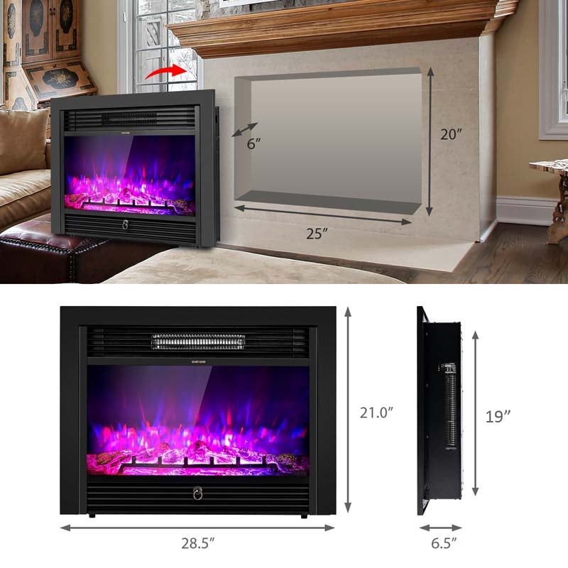 28.5/33/36 Inch Recessed Electric Fireplace Insert, 1500W Wall Mounted Freestanding Fireplace Heater with 3 Color Flame & Remote Control