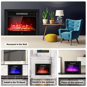 28.5/33/36 Inch Recessed Electric Fireplace Insert, 1500W Wall Mounted Freestanding Fireplace Heater with 3 Color Flame & Remote Control
