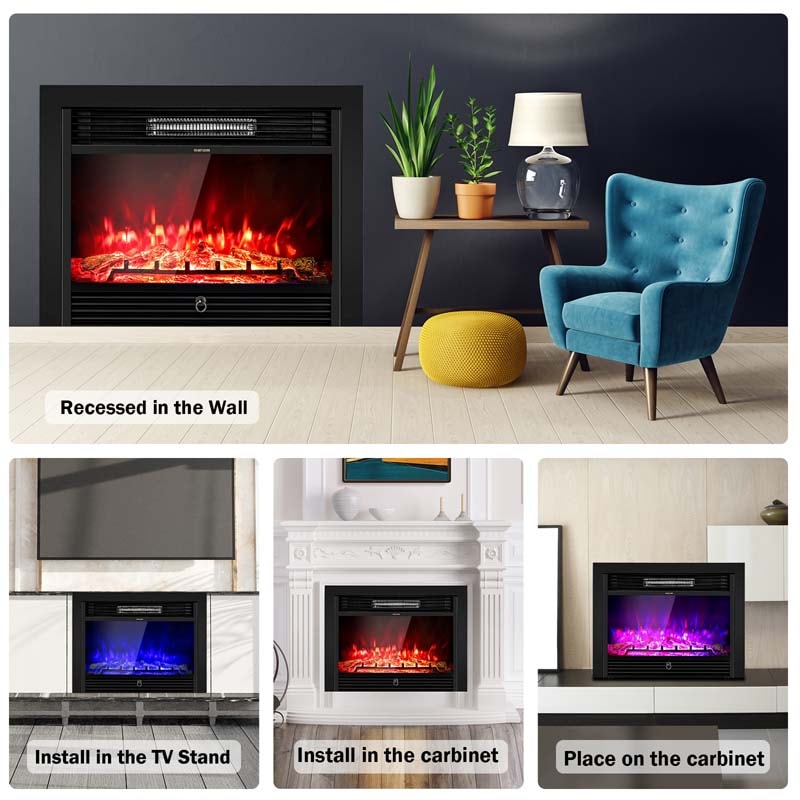 28.5/33/36 Inch Recessed Electric Fireplace Insert, 1500W Wall Mounted Freestanding Fireplace Heater with 3 Color Flame & Remote Control