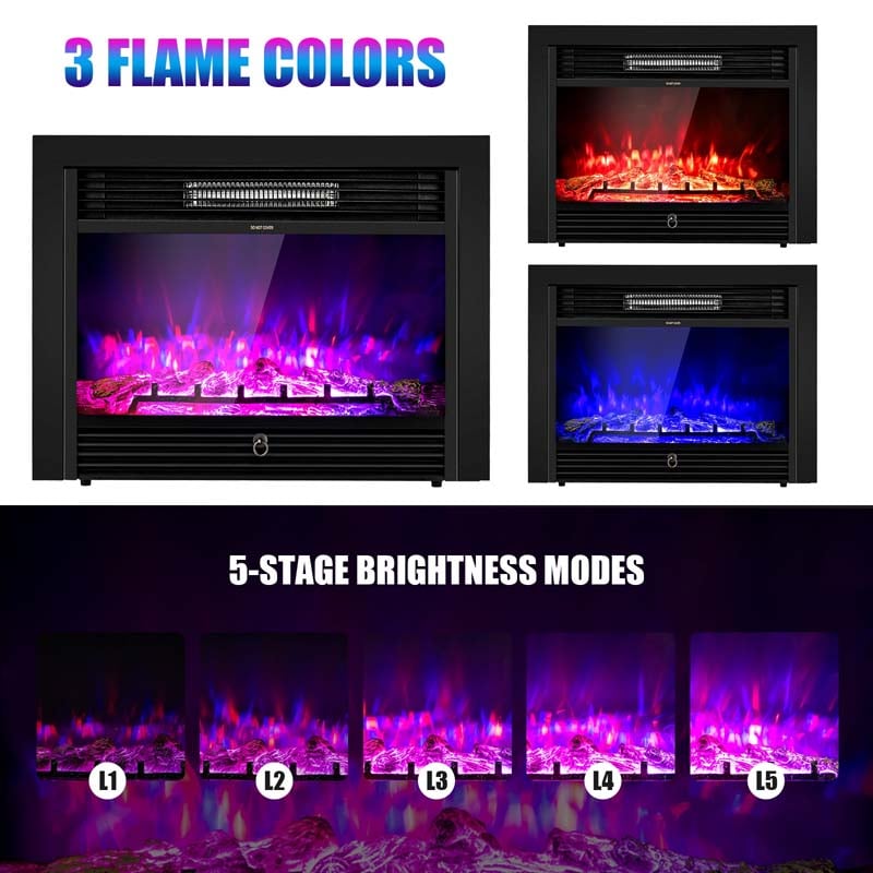 28.5/33/36 Inch Recessed Electric Fireplace Insert, 1500W Wall Mounted Freestanding Fireplace Heater with 3 Color Flame & Remote Control