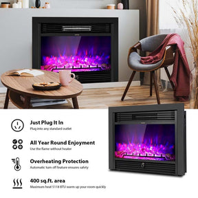 28.5/33/36 Inch Recessed Electric Fireplace Insert, 1500W Wall Mounted Freestanding Fireplace Heater with 3 Color Flame & Remote Control