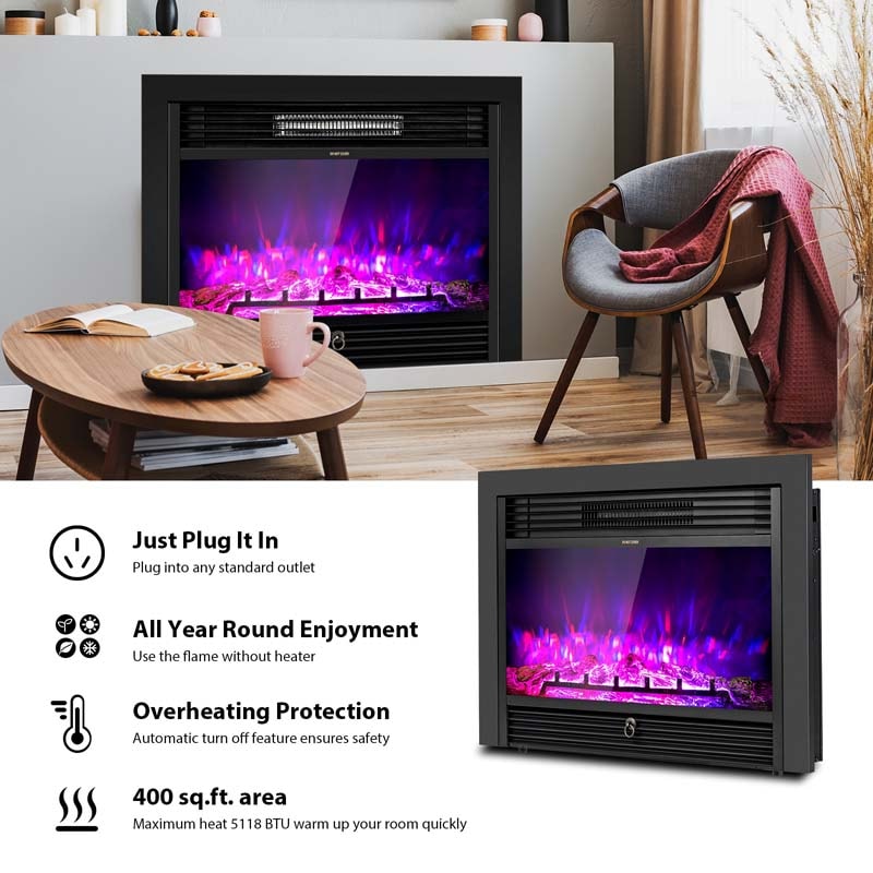 28.5/33/36 Inch Recessed Electric Fireplace Insert, 1500W Wall Mounted Freestanding Fireplace Heater with 3 Color Flame & Remote Control