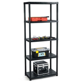 28"L x 15"W x 67"H 5-Tier Plastic Storage Shelving Rack, Freestanding Multi-Use Shelving Unit Organizer