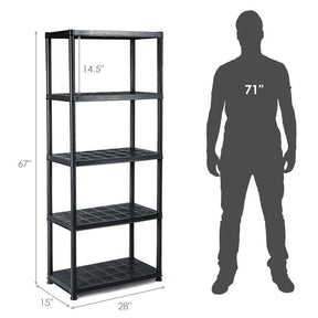 28"L x 15"W x 67"H 5-Tier Plastic Storage Shelving Rack, Freestanding Multi-Use Shelving Unit Organizer