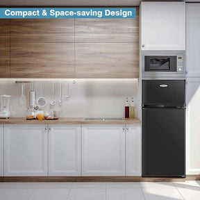 3.4 Cu.Ft Compact Refrigerator, 2-Door Mini Fridge with Freezer & Removable Glass Shelves for Dorm, Bedroom, Office