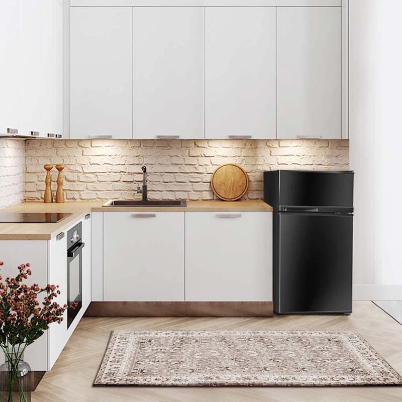 3.4 Cu.Ft Compact Refrigerator, 2-Door Mini Fridge with Freezer & Removable Glass Shelves for Dorm, Bedroom, Office