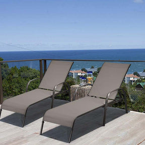 2 PCS Outdoor Chaise Lounges, 5-Position Adjustable Patio Reclining Chairs w/ Armrests, Heavy Duty Steel Sun Loungers for Pool, Yard, Beach