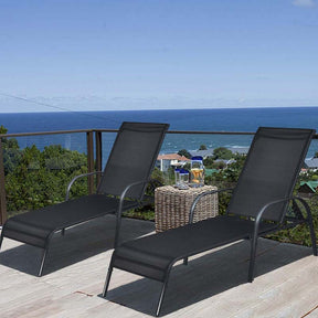 2 PCS Outdoor Chaise Lounges, 5-Position Adjustable Patio Reclining Chairs w/ Armrests, Heavy Duty Steel Sun Loungers for Pool, Yard, Beach
