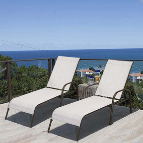2 PCS Outdoor Chaise Lounges, 5-Position Adjustable Patio Reclining Chairs w/ Armrests, Heavy Duty Steel Sun Loungers for Pool, Yard, Beach