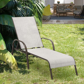 2 PCS Outdoor Chaise Lounges, 5-Position Adjustable Patio Reclining Chairs w/ Armrests, Heavy Duty Steel Sun Loungers for Pool, Yard, Beach
