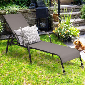 2 PCS Outdoor Chaise Lounges, 5-Position Adjustable Patio Reclining Chairs w/ Armrests, Heavy Duty Steel Sun Loungers for Pool, Yard, Beach