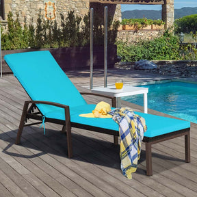 Set of 2 Patio Rattan Chaise Lounge Chairs, Outdoor Reclining Pool Sun Loungers with 5-Position Adjustable Backrest, Cushions & Armrests