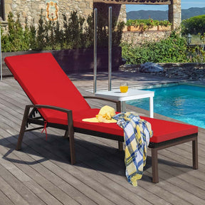 Set of 2 Patio Rattan Chaise Lounge Chairs, Outdoor Reclining Pool Sun Loungers with 5-Position Adjustable Backrest, Cushions & Armrests