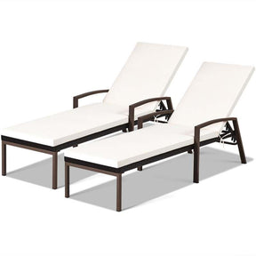 Set of 2 Patio Rattan Chaise Lounge Chairs, Outdoor Reclining Pool Sun Loungers with 5-Position Adjustable Backrest, Cushions & Armrests